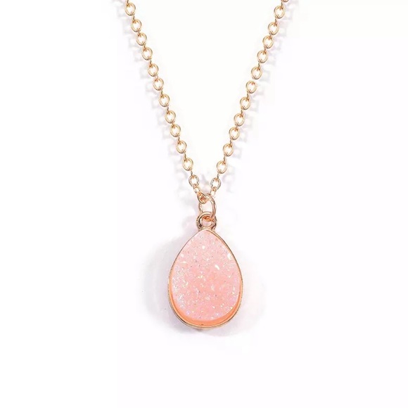 Jewelry - 5/$25 Pink Druzy Teardrop Pendant Necklace
